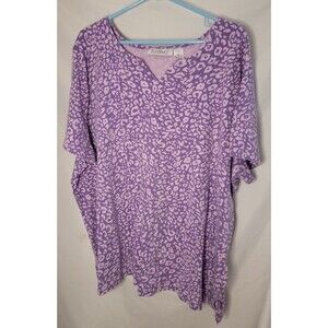 Vintage Roaman’s Women’s 3X Purple Animal Print Stretch Blouse Short Sleeve Top